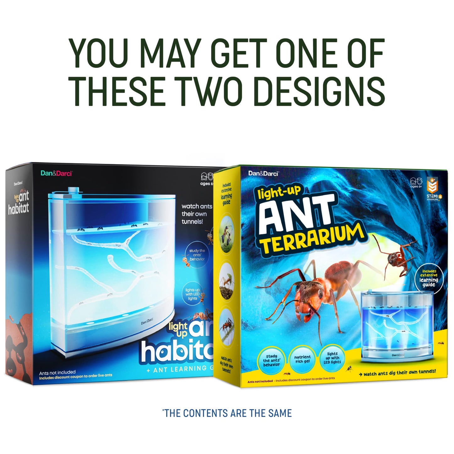 Dan&Darci Light-Up Ant Farm Terrarium – LED Habitat with Nutrient-Rich Gel, Watch Ants Dig Tunnels, Fun STEM Science Kit & Gift for Kids
