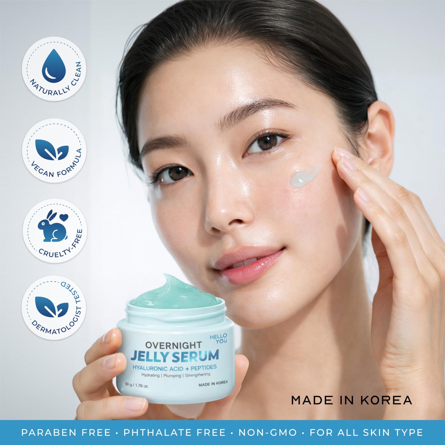 Hello You Hyaluronic Acid & Peptides Overnight Jelly Serum - Dermatologist Tested, Anti Aging, Korean Skin Care - Hydrating, Plumping Glow, 3-In-1