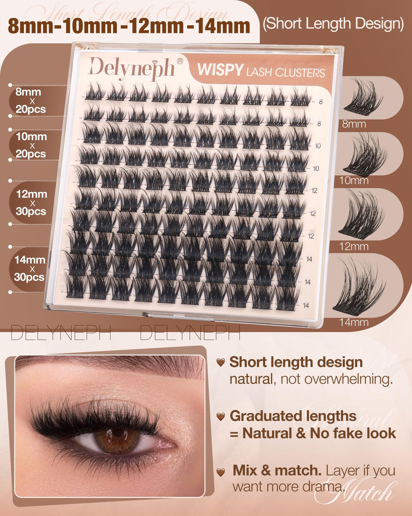Natural Lash Clusters Wispy Eyelash Clusters Fluffy Cluster Eyelash Extensions Short 8-14mm Individual Lashes D Curl Lash Extensions by Delyneph Beauty and Personal Care Delyneph