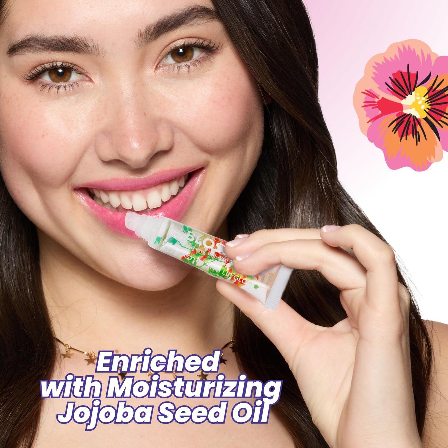 Blossom Lip Gloss Tubes, Watermelon Scented Thick Clear High Shine Moisturizing Flower Lip Gel with Nourishing Jojoba Seed Oil, Infused with Real