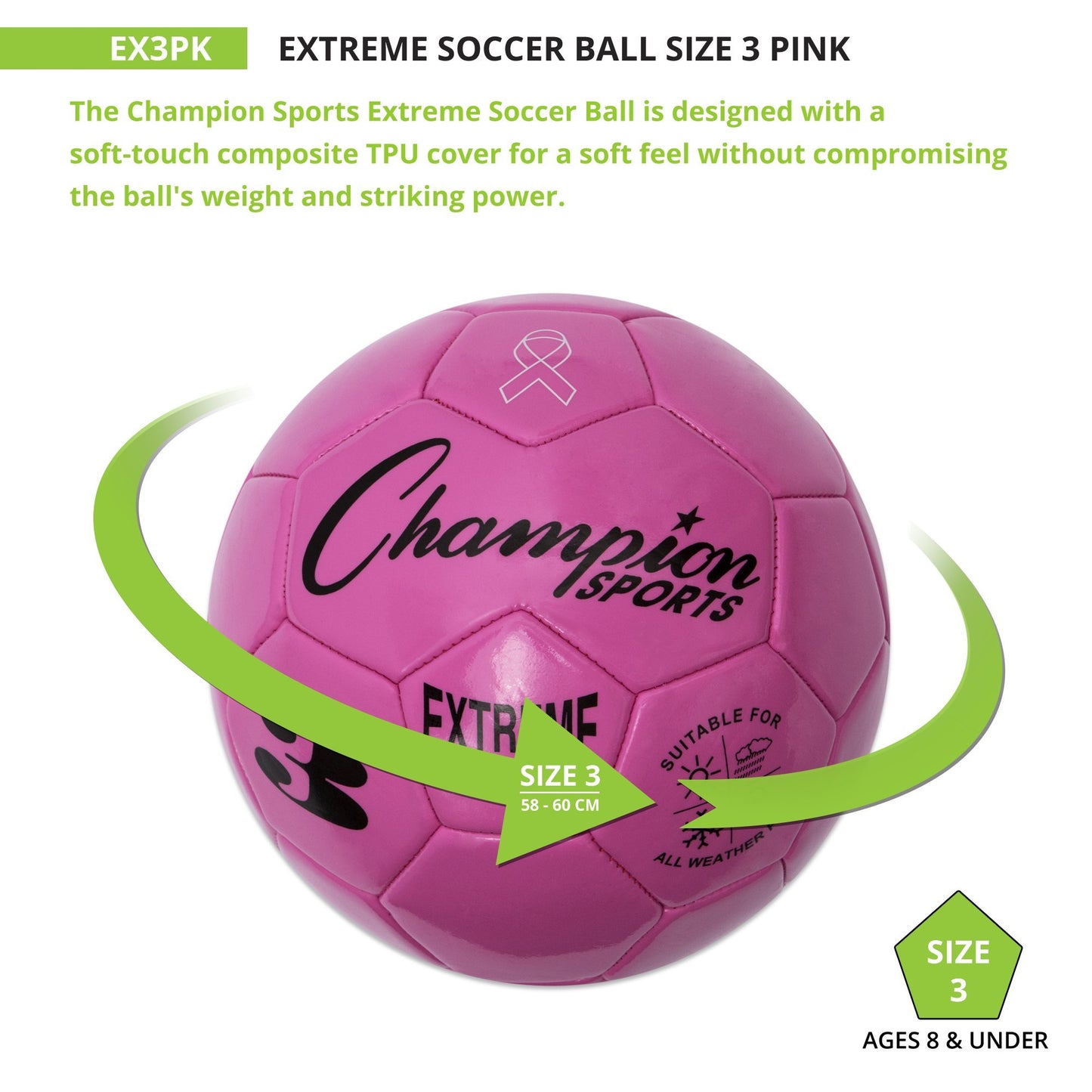 Champion Sports Extreme Series Soccer Ball, Size 3 - Youth League, All Weather, Soft Touch, Maximum Air Retention - Kick Balls for Kids Under 8…