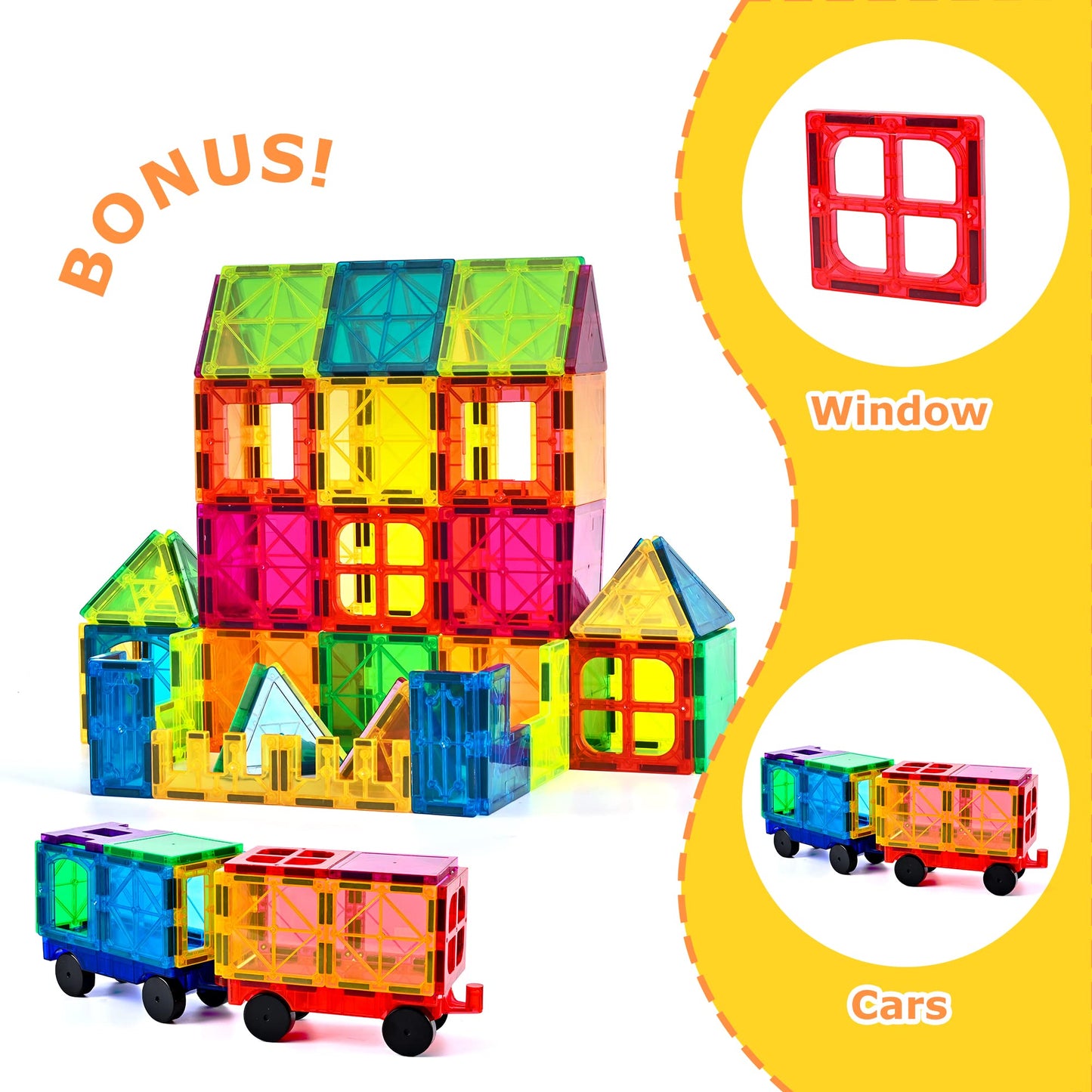 Cossy 120pcs Magnetic Tiles – 3D Building Blocks Construction Set with Strong Magnets, Educational STEM Toys for Kids Ages 3+