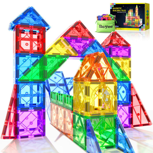 52pcs Magnetic Tiles – STEM Building Blocks Montessori Sensory Toys for Toddlers & Kids, Educational Magnet Set for Boys & Girls Age 3+