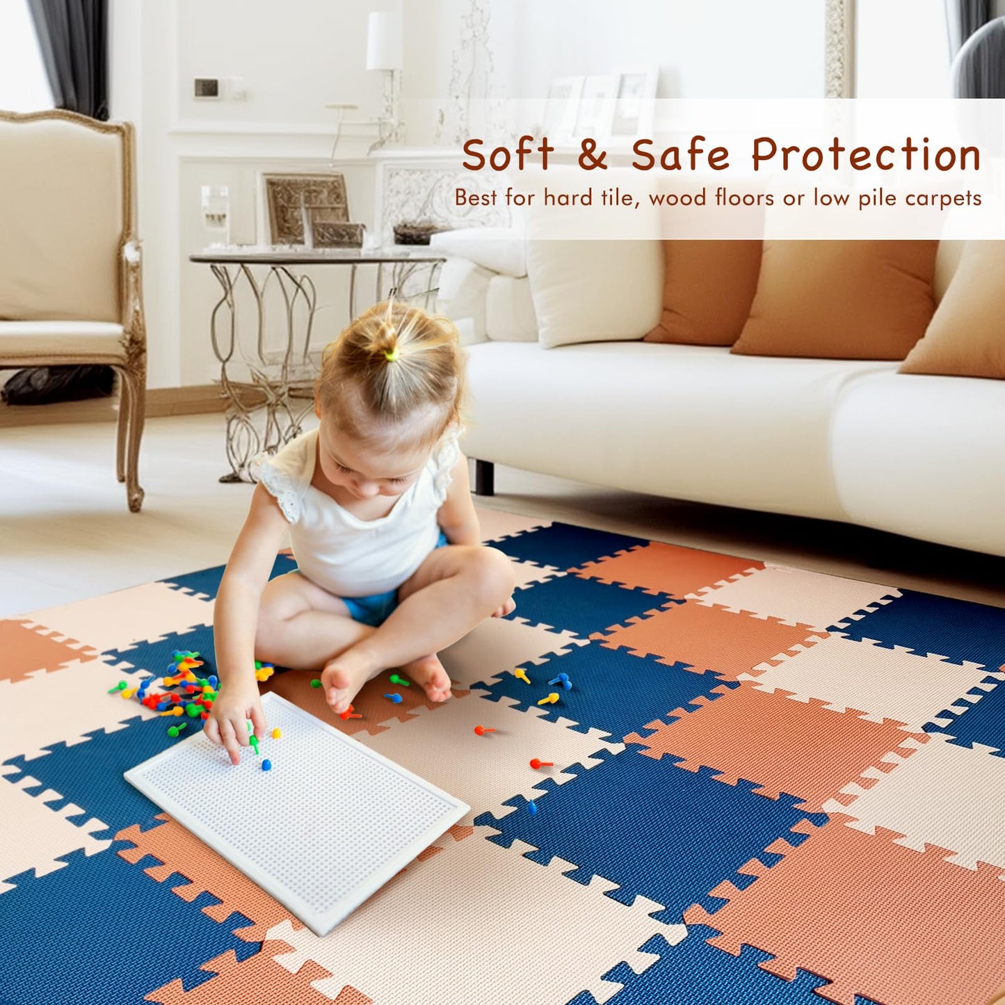 TCBunny Kids EVA Foam Play Mat – 36 Interlocking Puzzle Tiles with Edges, Soft Baby Floor Mat for Gym, Nursery & Playroom, 32 Sq Ft