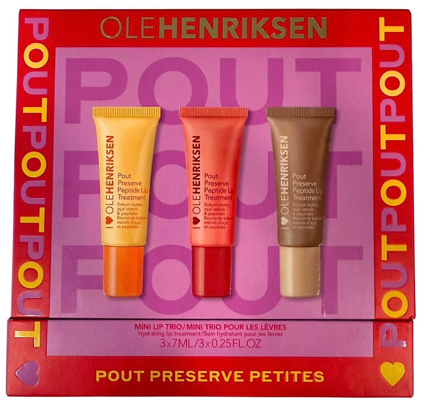 Ole Henriksen Pout Preserve Petites Lip Trio - Mini Peptide Lip Treatments in Citrus Sunshine, Strawberry Sorbet, and Crème Brûlée - 3 x 0.25 fl. oz