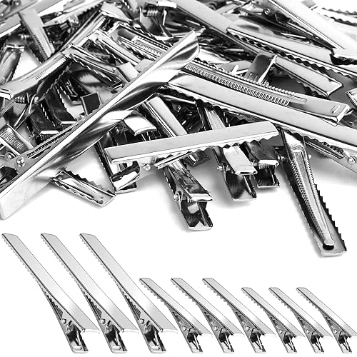 PHSZZ 70 Pcs Alligator Hair Clips, 3 Sizes Oversized Metal Silver Hair Bow Clips Single Prong Hairdressing Salon Hair Grip DIY Accessories Hairpins