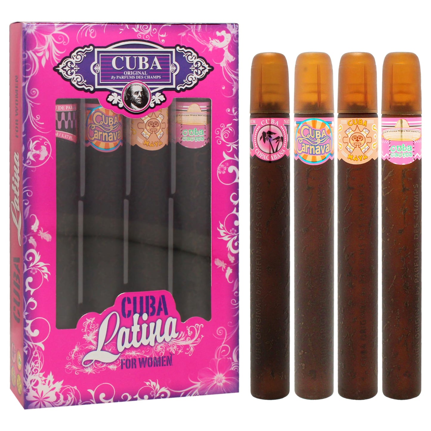 Champs Cuba Latino Collection By Champs For Women Gift Set (Eau De Parfum Spray 1.17-Ounce/35 Ml of Carnaval, Cactus, Maya & Copacabana)