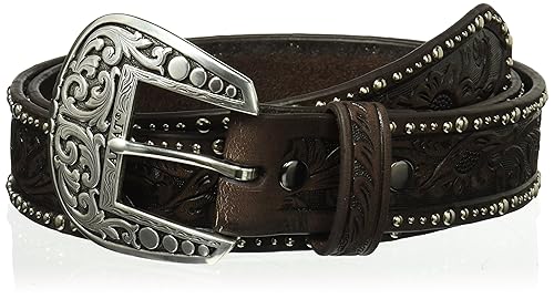 ARIAT Women's Floral Nailhead Edged Belt, Brown, Small