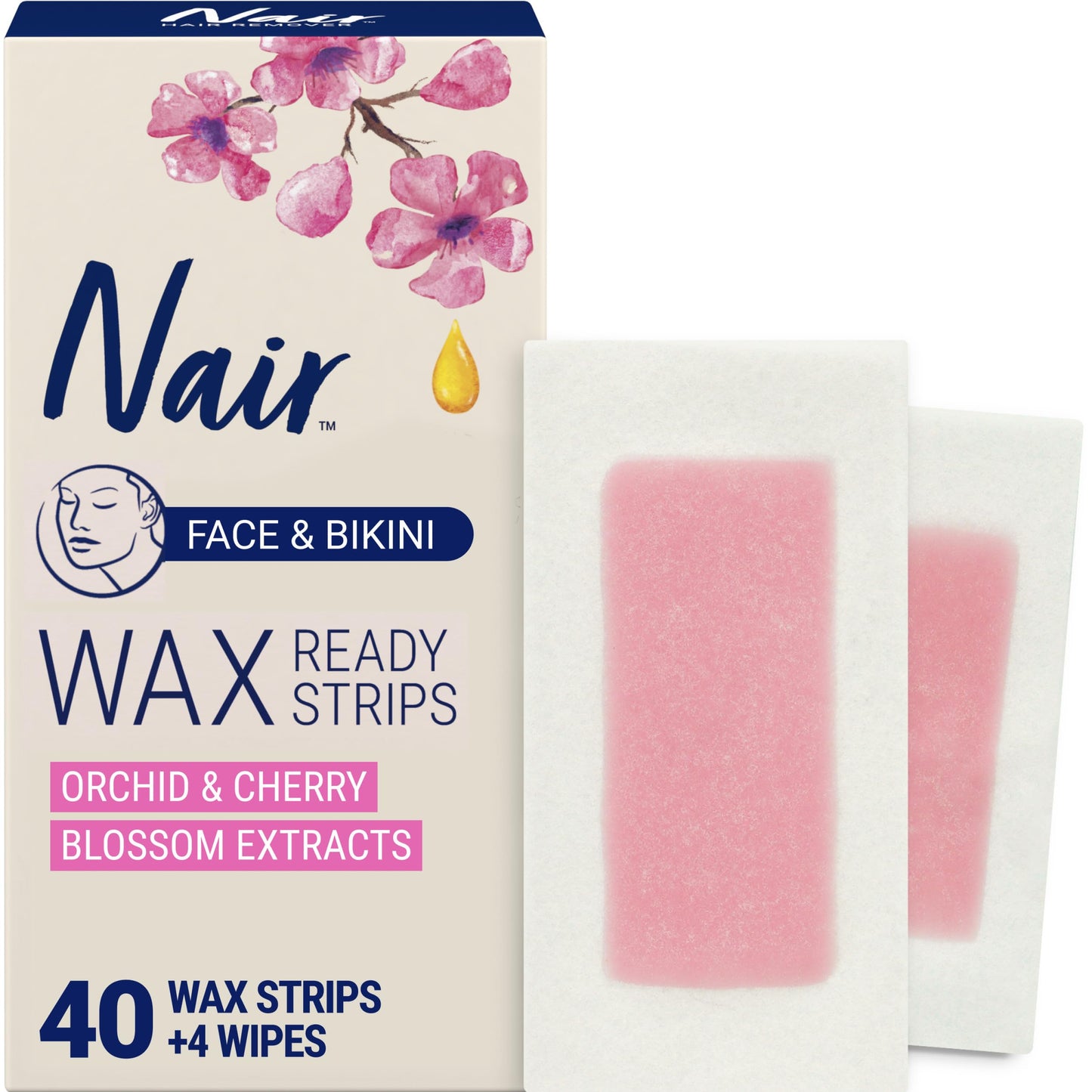 Nair Hair Remover Wax Ready Strips, Face and Bikini Hair Removal Wax Strips, Orchid and Cherry Blossom Extracts, Dermatologist Tested, Plus 4 Post Beauty and Personal Care Nair Default Title