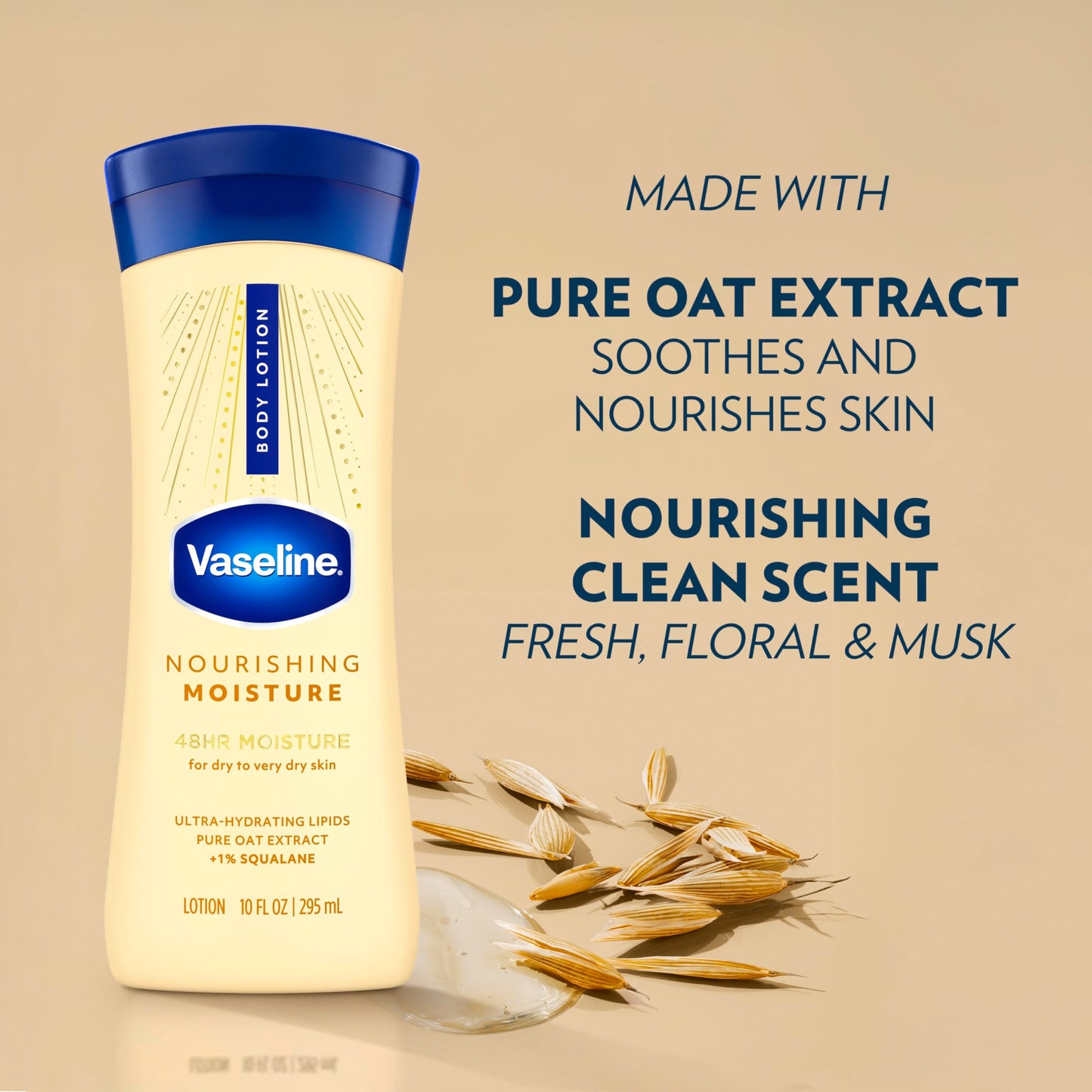 Vaseline Intensive Care Nourishing Moisture Body Lotion for Dry Skin, Lotion Made with Ultra-Hydrating Lipids + Pure Oat Extract for Nourished