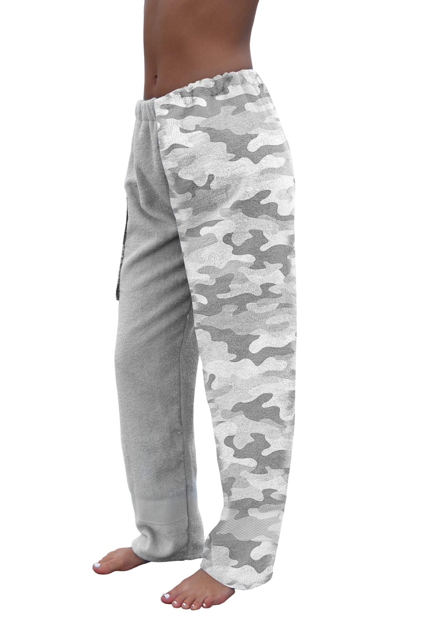 Paradise Towelwear Towel Pants for Swimmers - Cotton Terry Towel Pants - Beach Coverup - Swim wear - Grey Camo Camouflage Pattern