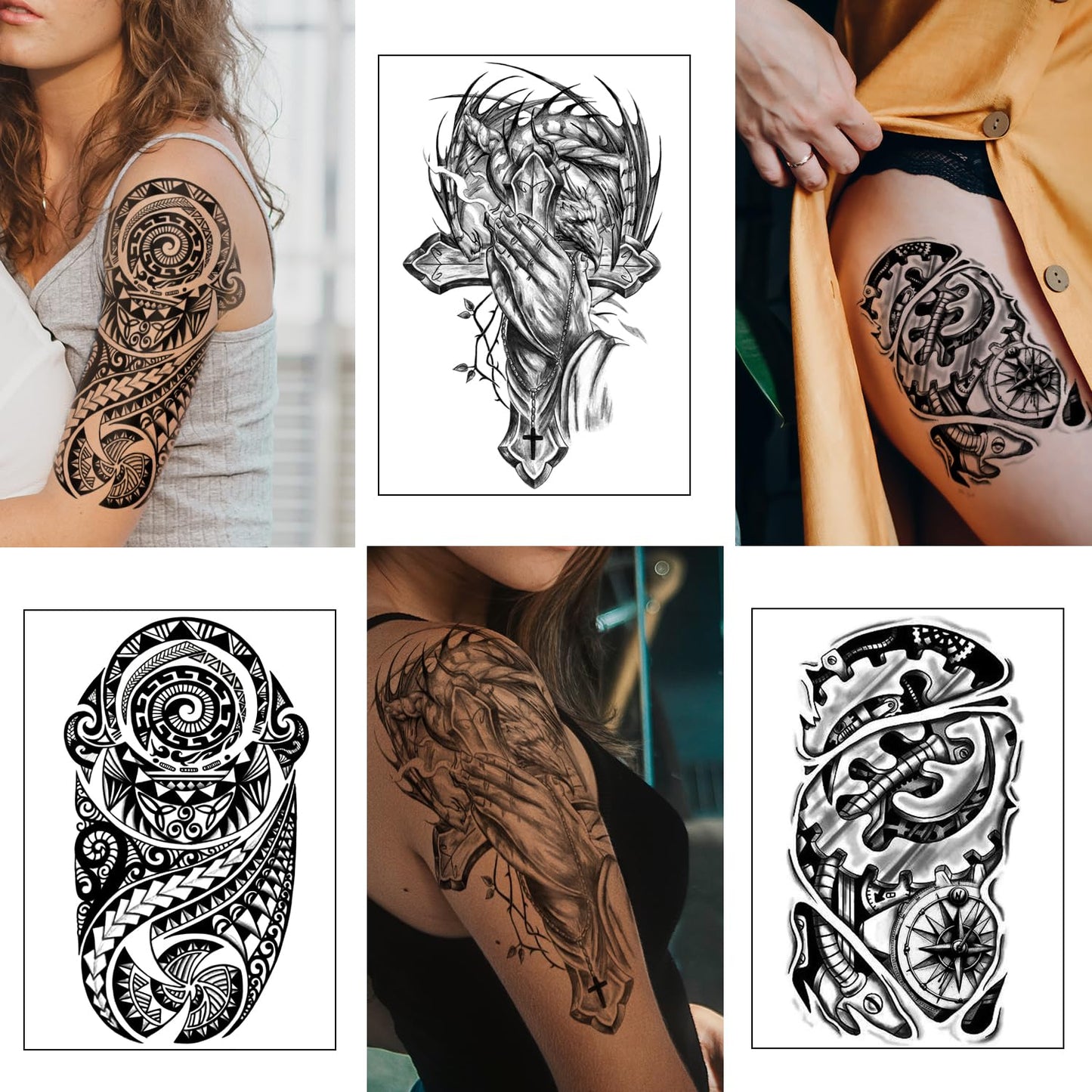 Yazhiji 36 Sheets Temporary Tattoos Stickers, 12 Sheets Fake Body Arm Chest Shoulder Tattoos for Men or Women with 24 PCS Tiny Black Tattoos Beauty and Personal Care Yazhiji