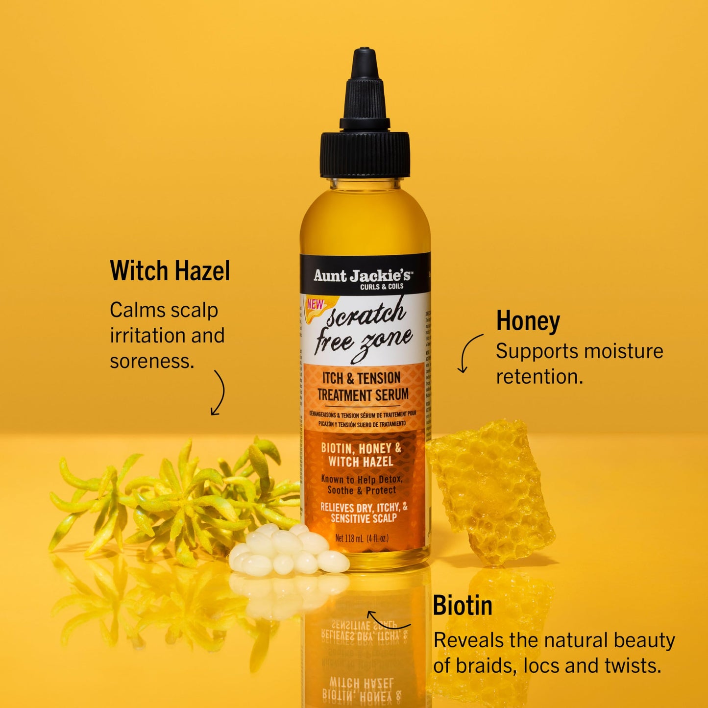 Aunt Jackie's Braid + Twist Collection Scratch Free Zone Itch & Tension Treatment Serum - Relieve Dry, Itchy Scalp with Witch Hazel, Biotin, and Honey