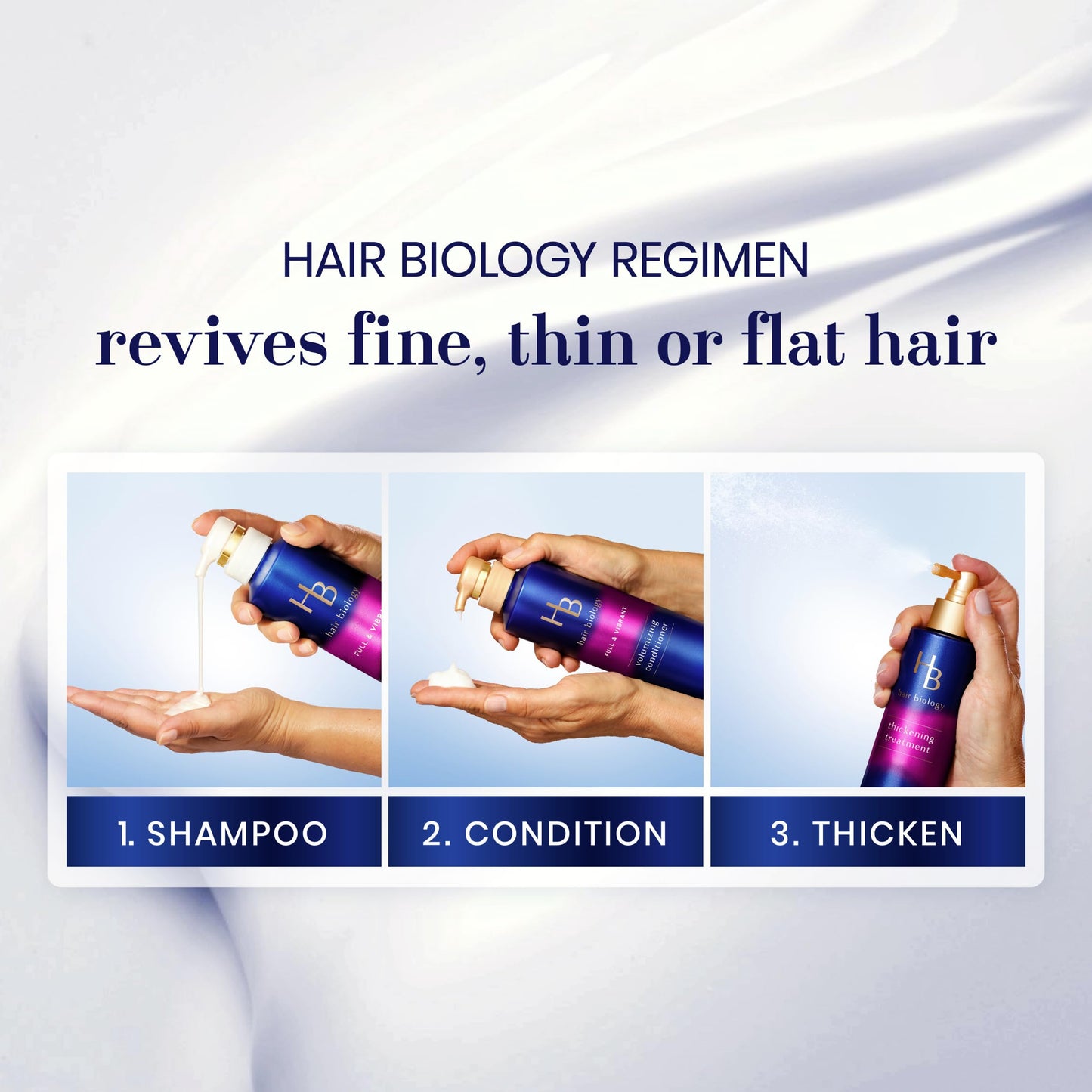 Hair Biology Full & Vibrant Set Including: Volumizing Shampoo (12.8 Fl Oz), Conditioner (12.8 Fl Oz) & Thickening Treatment (6.4 Fl Oz), for Thin or