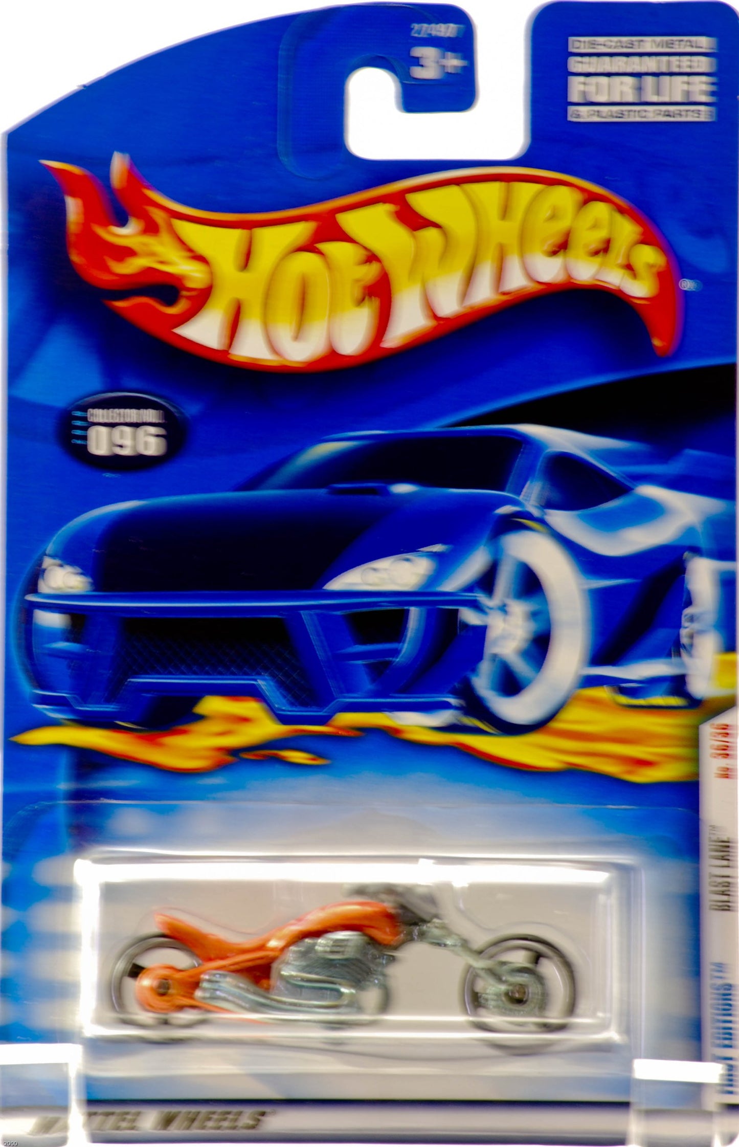 Hot Wheels 2001 Blast Lane (Motorcycle) #96, Orange (First Edition)