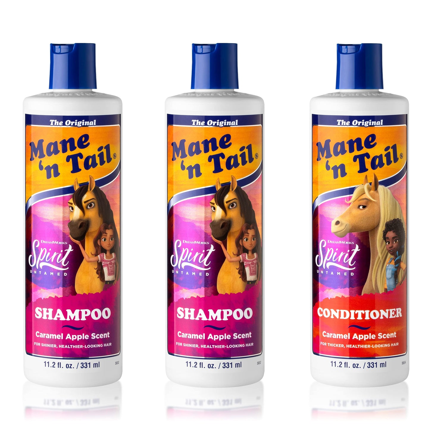Mane 'n Tail Spirit Untamed Shampoo (2-Pack) & Conditioner (1-Pack) - Caramel Apple Scented, Gentle Coconut Oil Formula for Soft, Silky Hair (11.02 oz