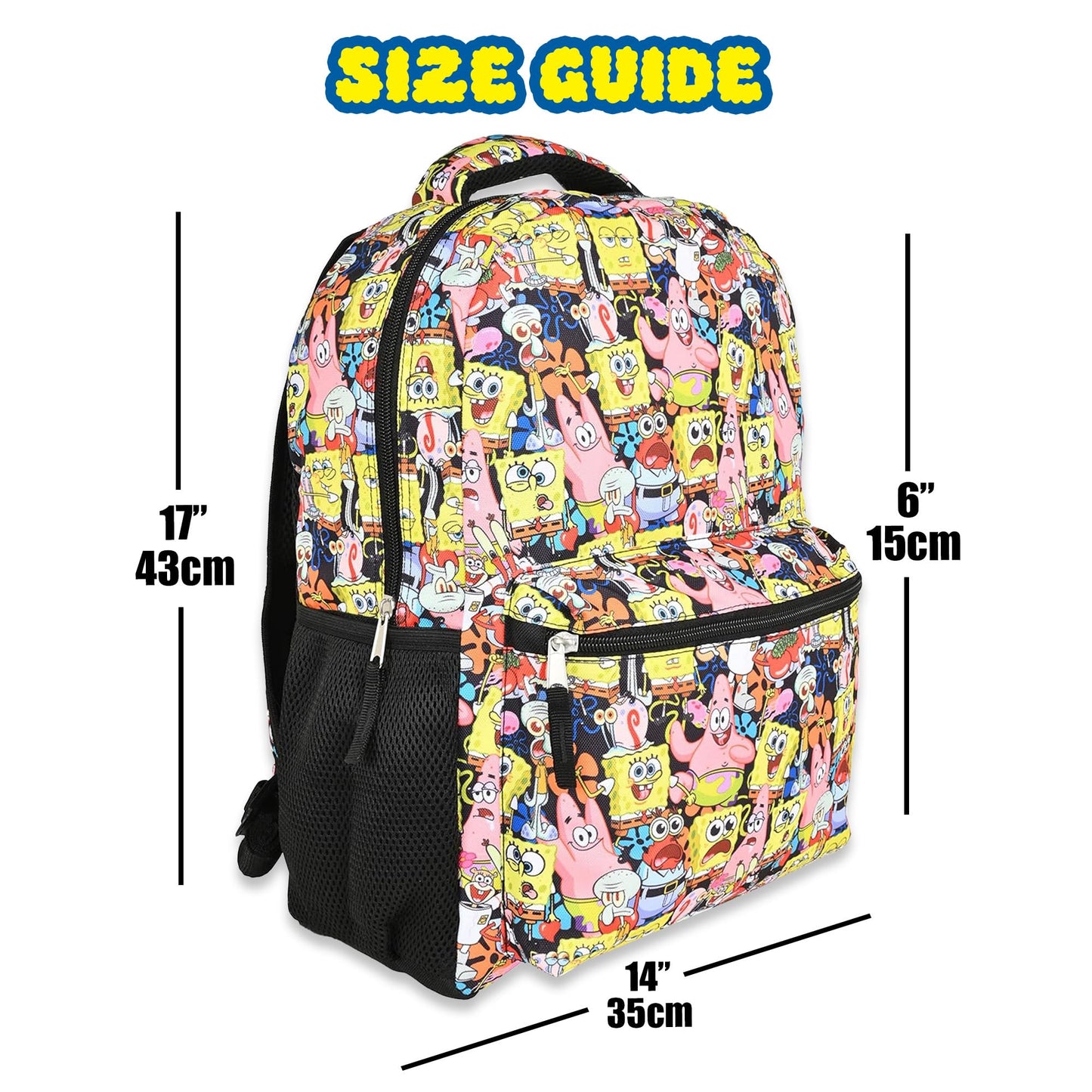 Nickelodeon SpongeBob Backpack for Kids - Officially Licensed SpongeBob SquarePants, Mr. Krabs, Squidward, Plankton Bookbag for Boys and Girls Kids and Adults - Laptop and Lunchbox Compartment