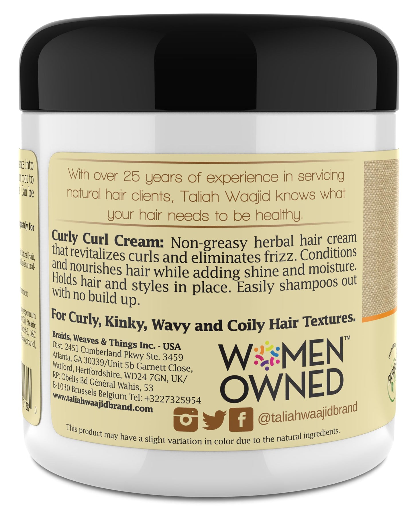 Taliah Waajid Curls Waves Natural - Curly Curl Cream | Extreme Curl Definition Hair Styling Gel | No Build-up or Frizz | 100% Paraben Free | Shea