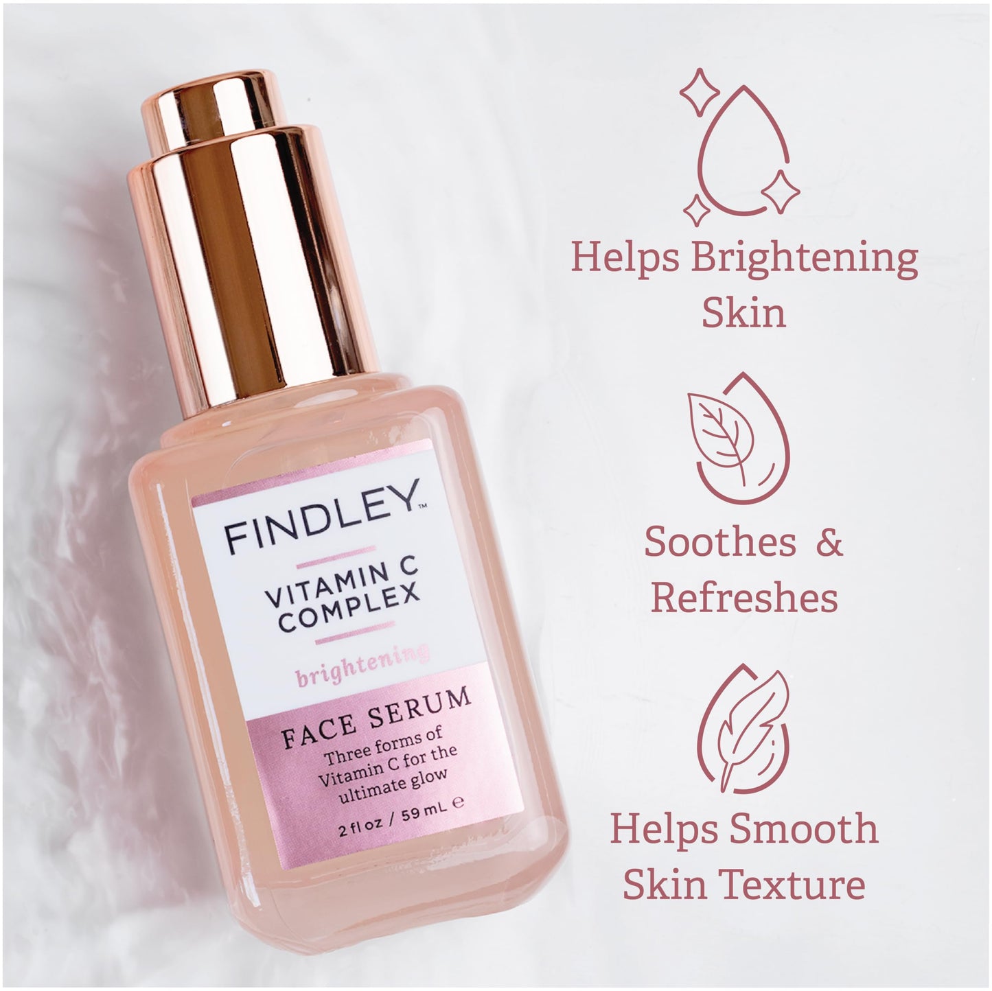Findley Vitamin C Complex Brightening Face Serum | Ultimate Glow | Soothes & Refreshes | Smooth Skin Texture (2 Fl Oz)