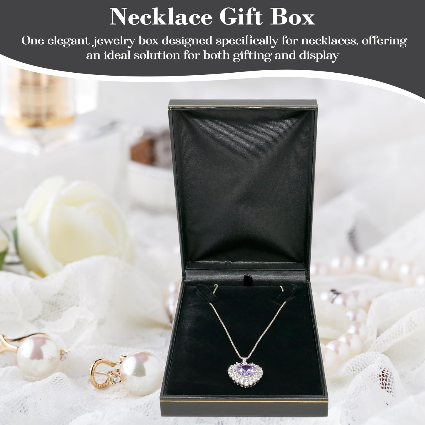 Novel Box Black Jewelry Box for Necklace 4.4x6.25x1.4 Inch - Faux Leatherette Jewelry Display Gift Boxes - Soft Velvet Interior Necklace/Pendant…