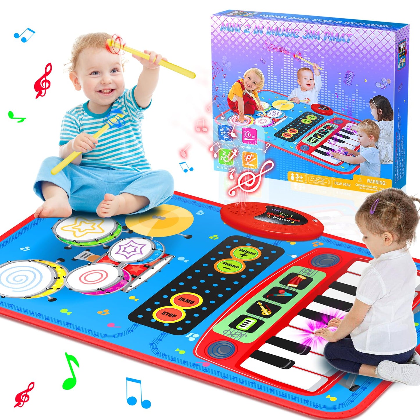 2-in-1 Musical Mat Toy – Piano Keyboard & Drum Set with Sticks, Educational Learning Toy for Boys & Girls Ages 1–5, Blue