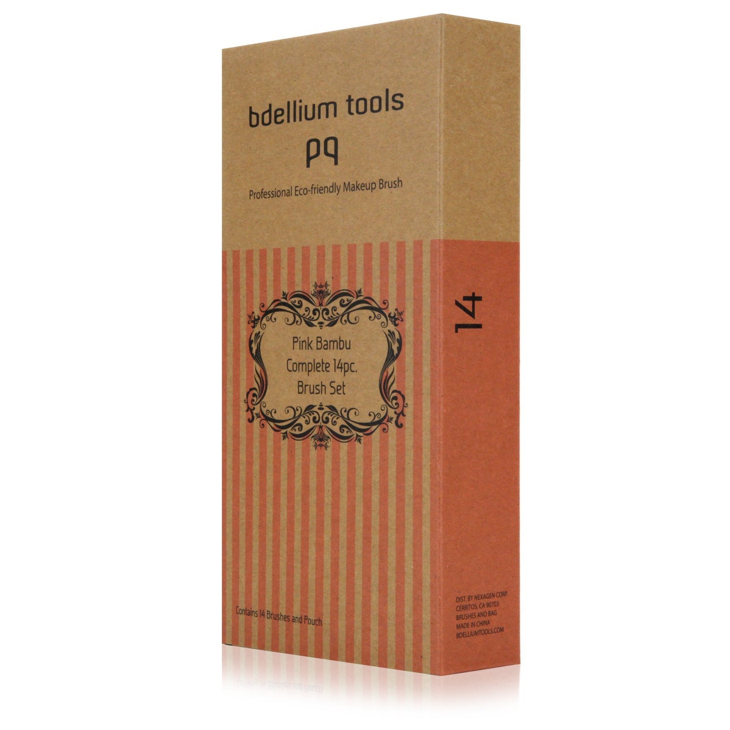 Bdellium Tools Professional Makeup Brush Pink Bambu Series - Complete 14pc. Brush Set with Roll-Up Pouch
