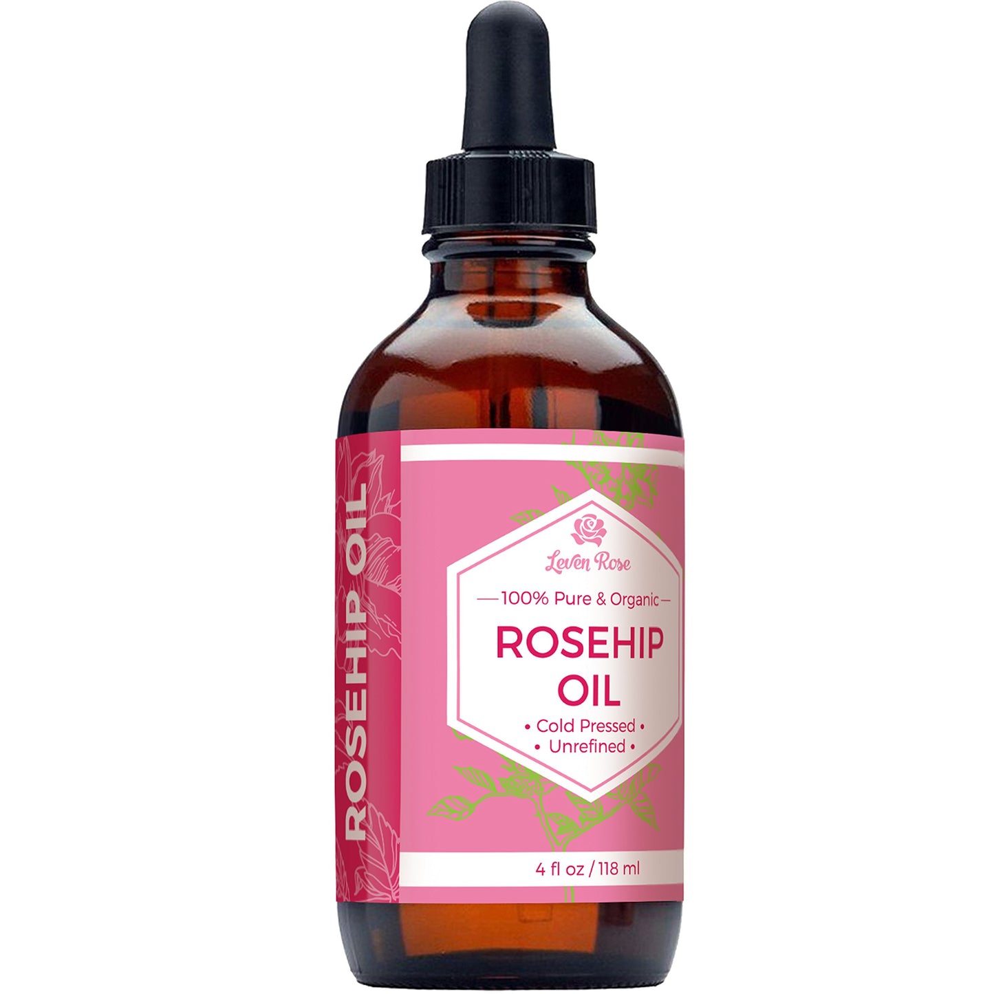 Leven Rose Rosehip Seed Oil for Face 4 oz - Pure Rosehip Oil for Face - Unrefined Cold Pressed Rosehip Oil for Body - Nighttime Face Moisturizer