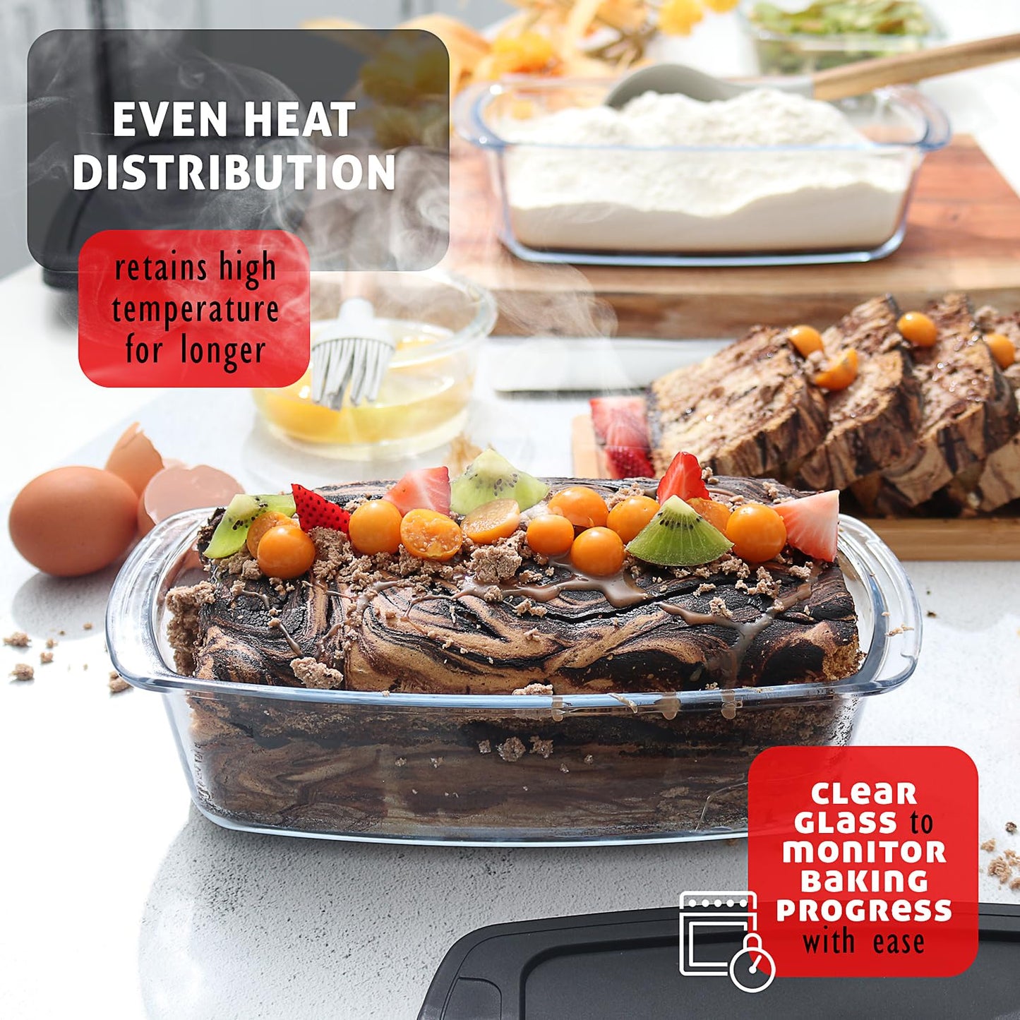 EATEX 7-Pack Glass Food Storage Containers with Lids Baking Pans Set, Glass Baking Dishes for Oven | 4 Casserole Dishes for Oven and 3 Glass Bread…