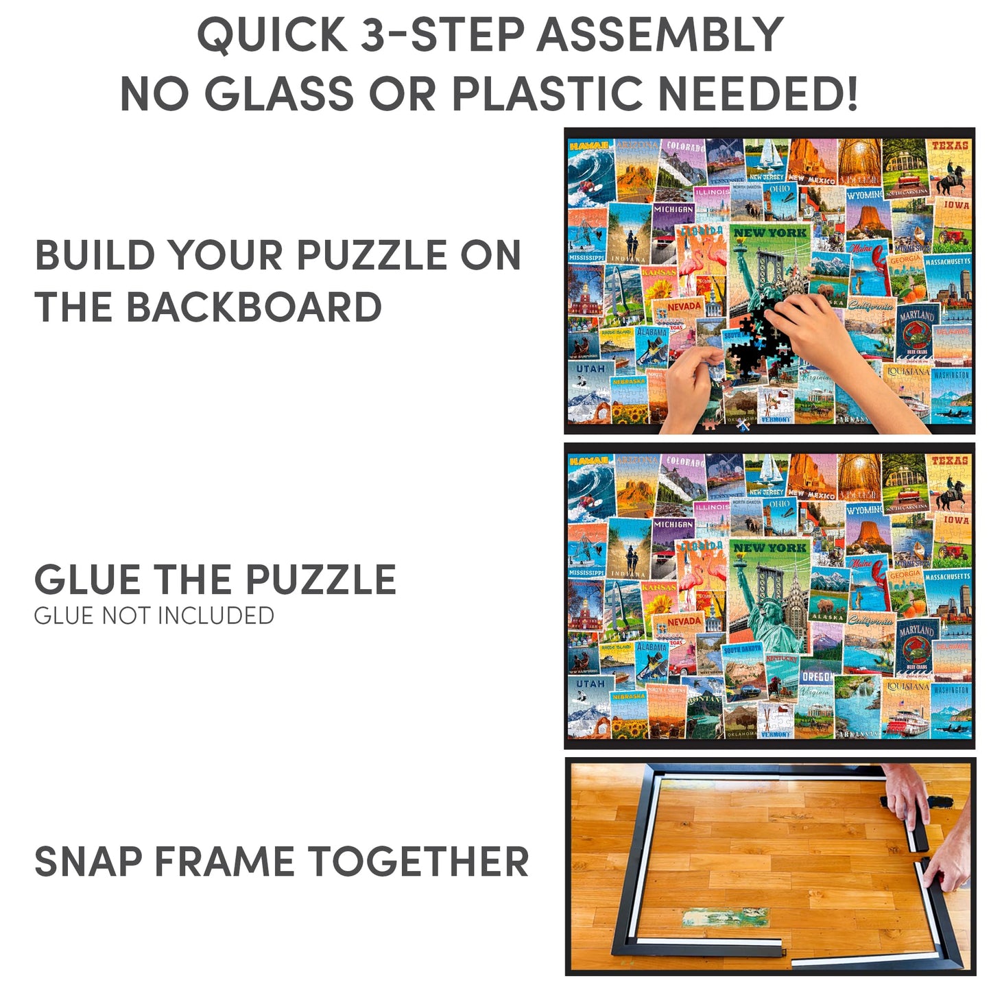 Funwares 20x27 Puzzle Frame – Matte Black Finish, Easy Assembly, Lightweight, Fits Most 1000 Piece Jigsaws, Built-In Hanging Hooks