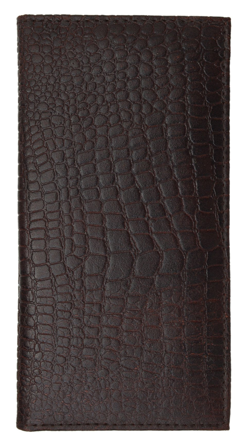 MARSHAL Genuine Leather Slim Crocodile Checkbook Cover (Brown)