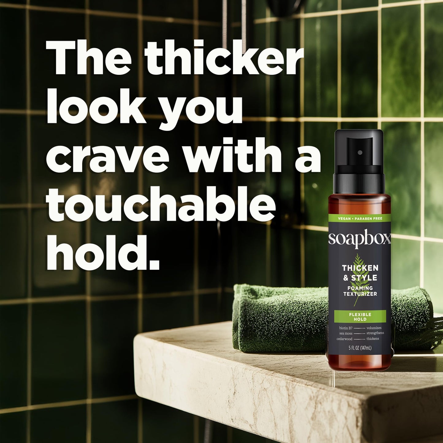 Soapbox Men's Thicken & Style Foaming Texturizer, Hair Looks Thicker, Fuller, & Volumized - Clean Ingredients Free of Harsh Chemicals, Sulfates