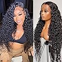 SNJON 13x6 HD Transparent Lace Front Wigs Human Hair 180 Density Curly Lace Front Wigs Water Wave Wigs for Women Wet and Wavy Human Hair Wig Pre