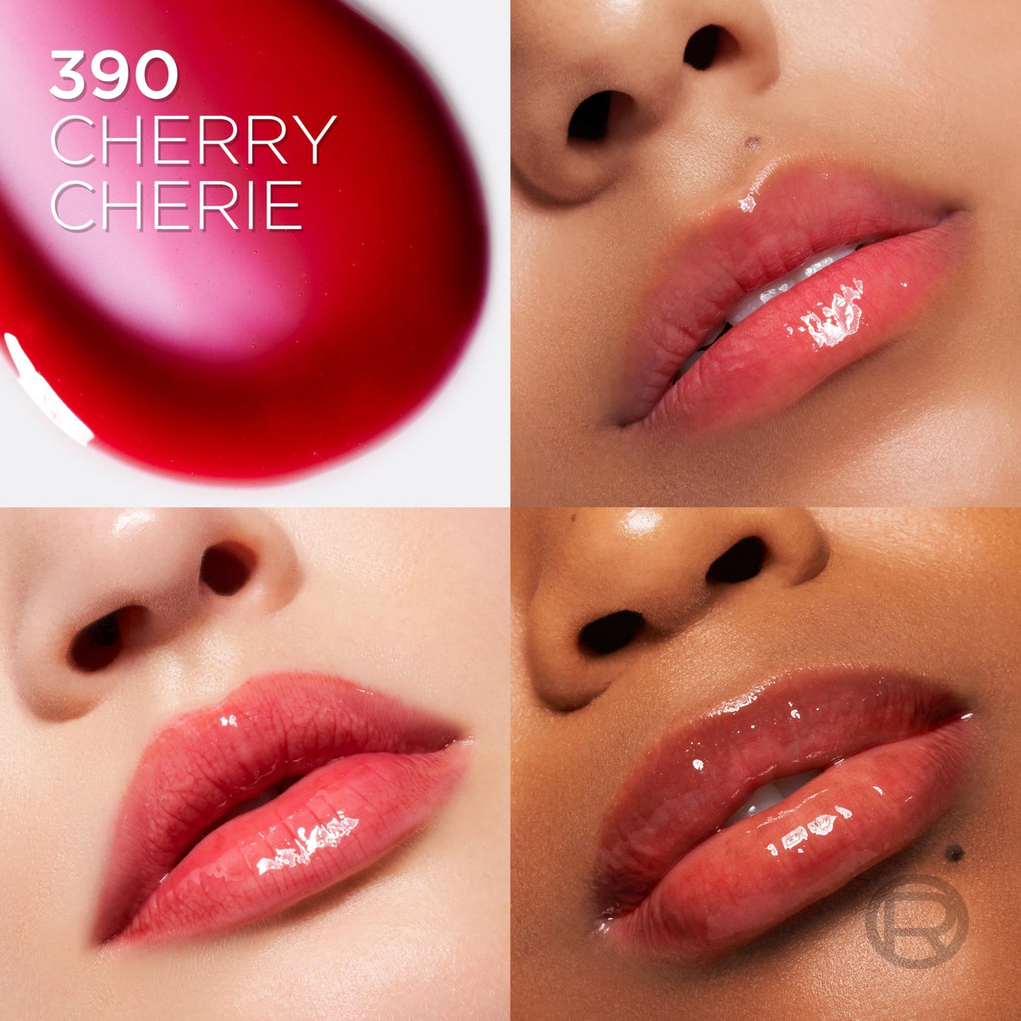 L'Oreal Paris Plump Ambition Hyaluron Lip Oil, 24 HR Lip Gloss with Hyaluronic Acid, Volumizing Formula with Glass-Like Shine, Cherry Cherie 390, 0.16