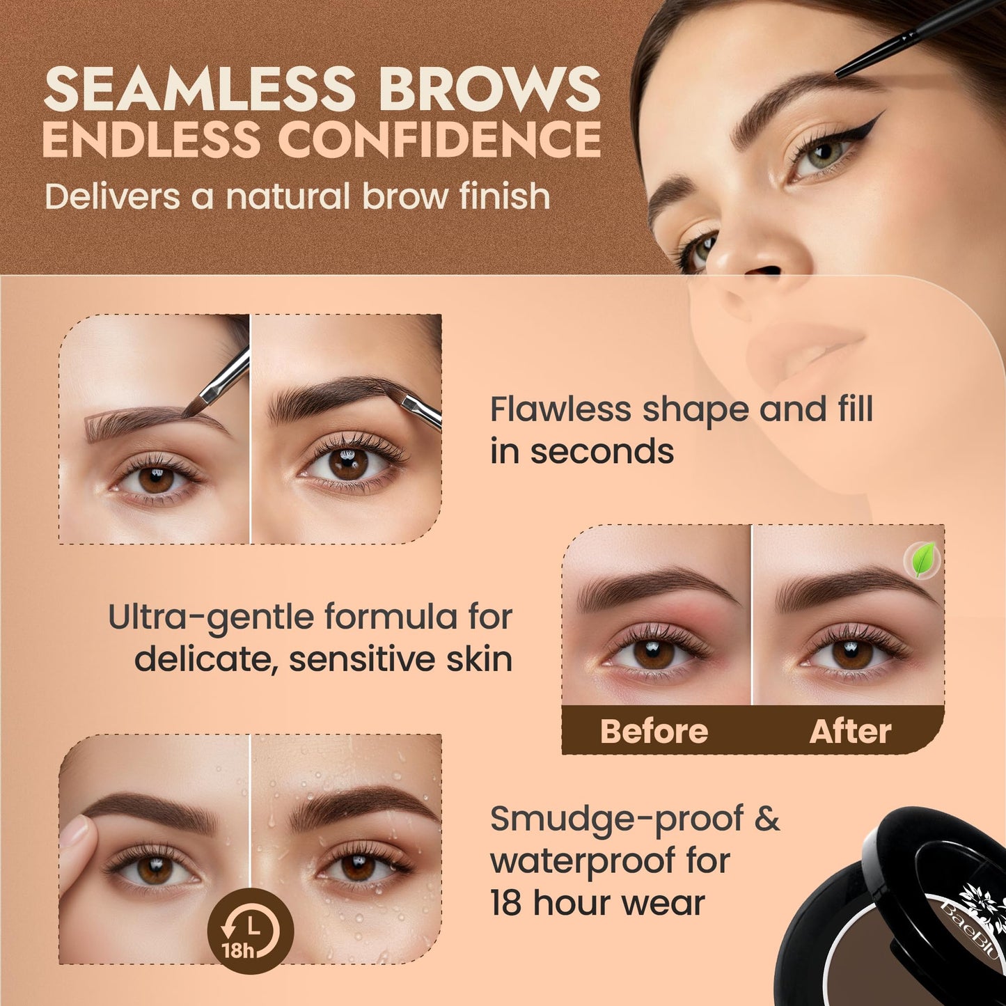 Organic Tinted Eyebrow Pomade, Medium - Water & Smudge-Proof Sculpting Eyebrow Wax for Shaping, Defining & Filling - Long-Lasting 18-Hour Hold