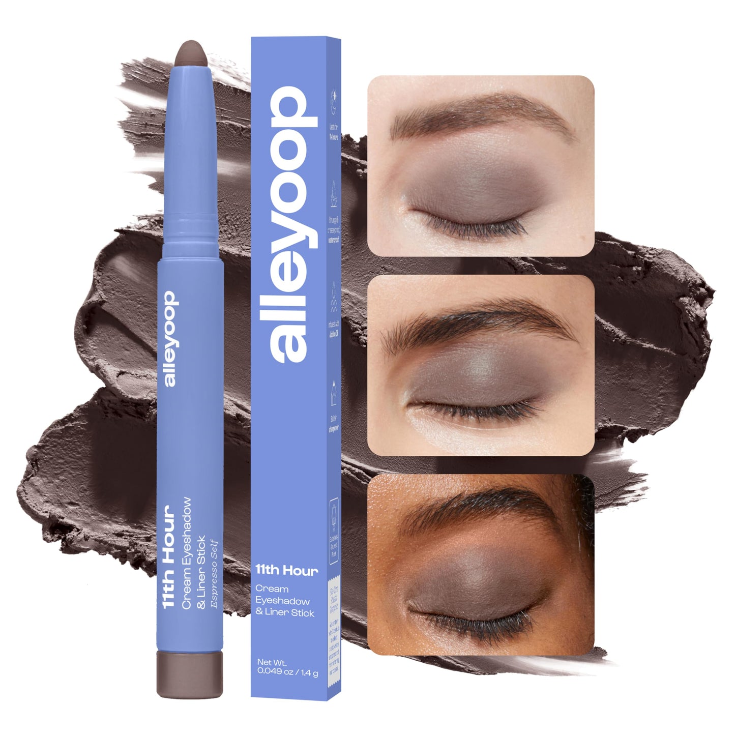 ALLEYOOP 11th Hour Cream Eye Shadow Sticks - Espresso Self (Matte) - Award-winning Eyeshadow Stick - Smudge-Proof and Crease Proof for Over 11 Hours