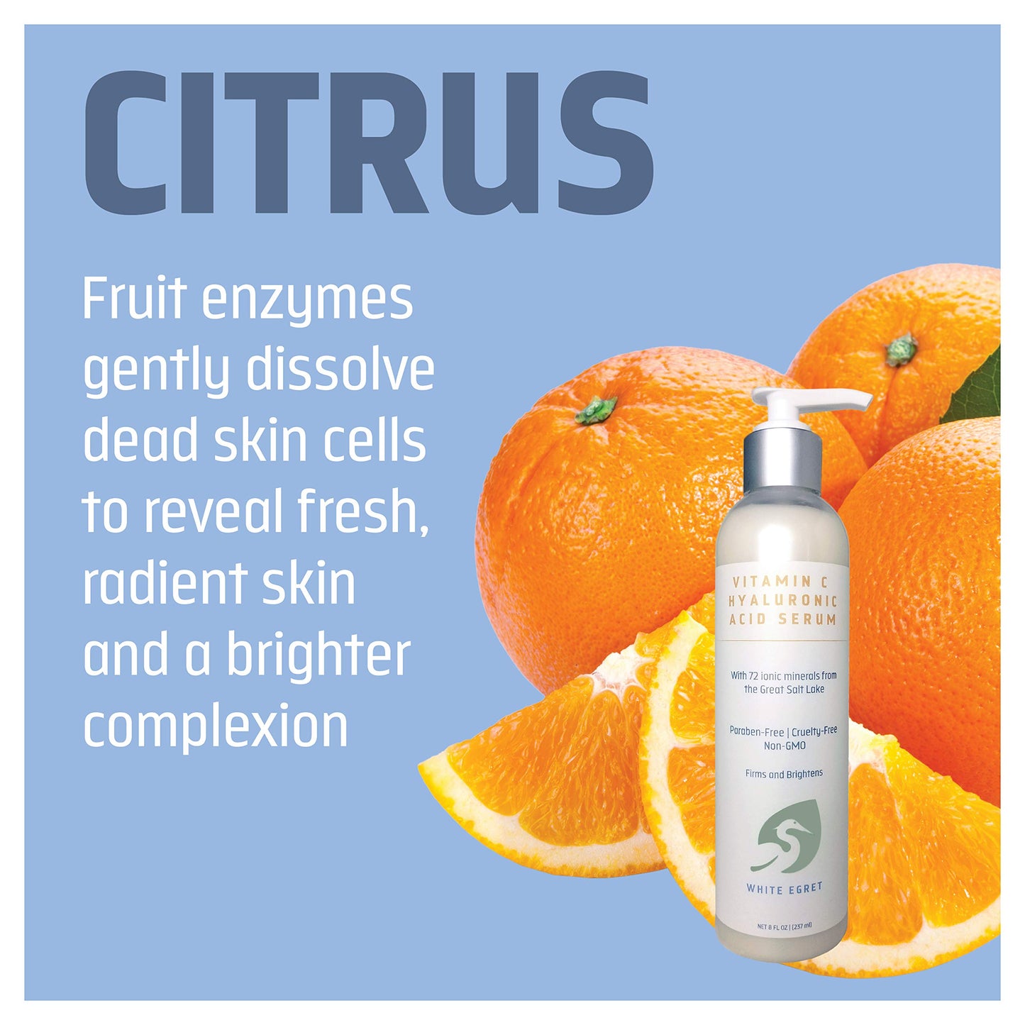 White Egret Hyaluronic Acid with Vitamin C, 72 Ionic Minerals from The Great Salt Lake for Firming, and brightening Skin, 8 fl. Oz