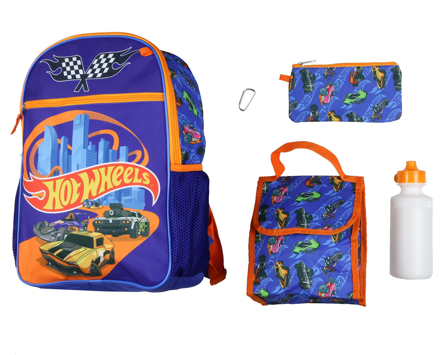 AI ACCESSORY INNOVATIONS Hot Wheels 5 Piece Backpack Race Car Design Tote Bag Set
