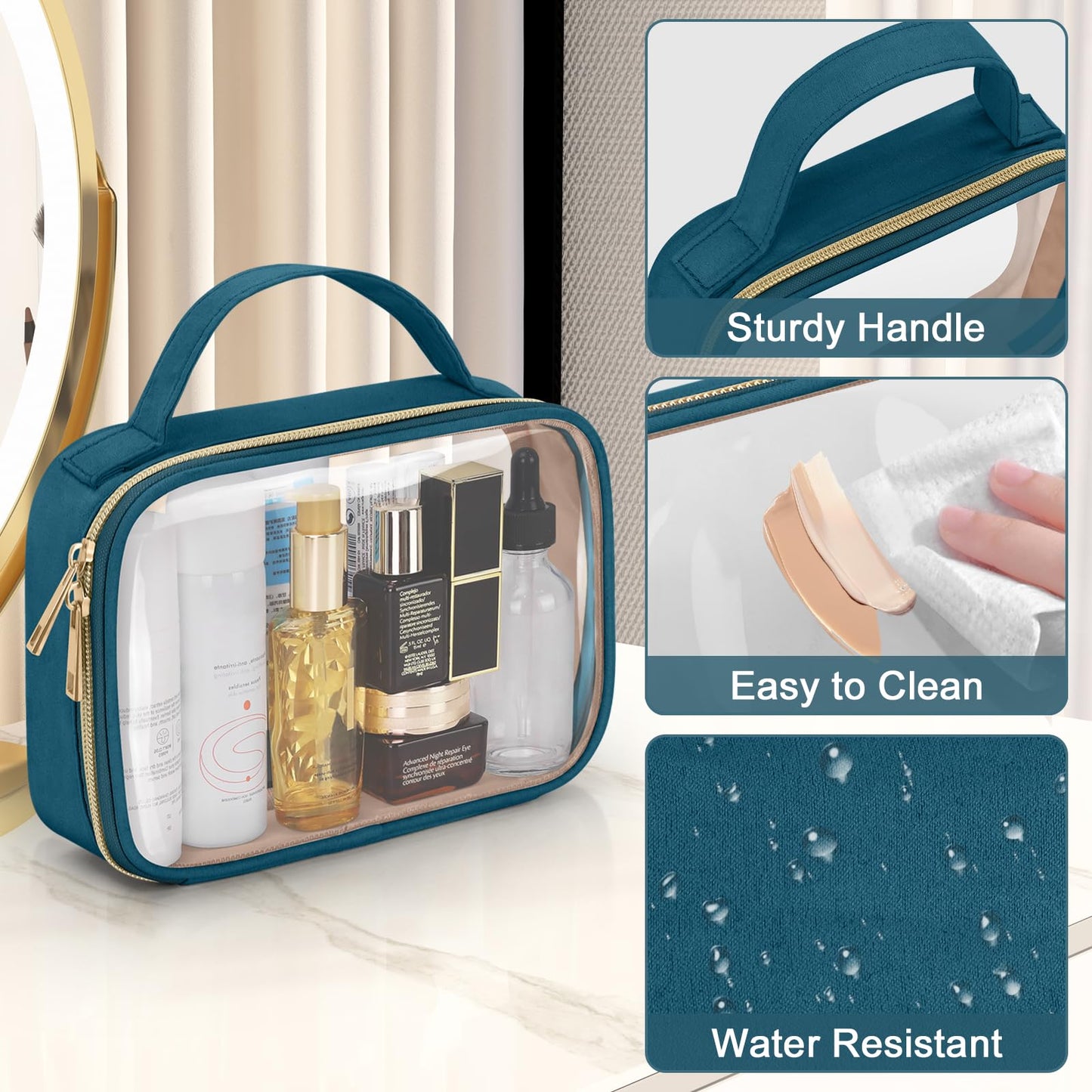 Wedama TSA Approved Toiletry Bag, 4 Pack Clear Makeup Bags with Handles, Quart Size Clear Toiletry Bags, PVC Cosmetic Bags for Women and Men, Carry on Beauty and Personal Care Wedama