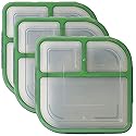 MyGo Container Large To-Go 3-Compartment Food Containers, Pack Of 3, 9-3/8" X 9-3/8" X 2-1/2", Reusable, Microwave Safe, NSF Certified, Smoke/Green