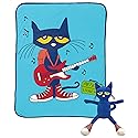 Jay Franco Pete The Cat Rock Out Mini Pillow Buddy and 46 Inch x 60 Inch Throw Set - Kids Super Soft 2 Piece Blanket Set