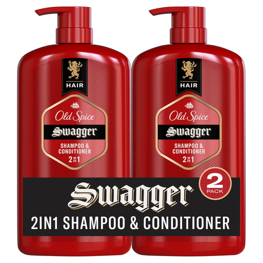 Old Spice Swagger 2-in-1 Shampoo & Conditioner for Men, Cedarwood Lime Scent, Barbershop Quality Hair Care, 29.2 fl oz Each, Twin Pack