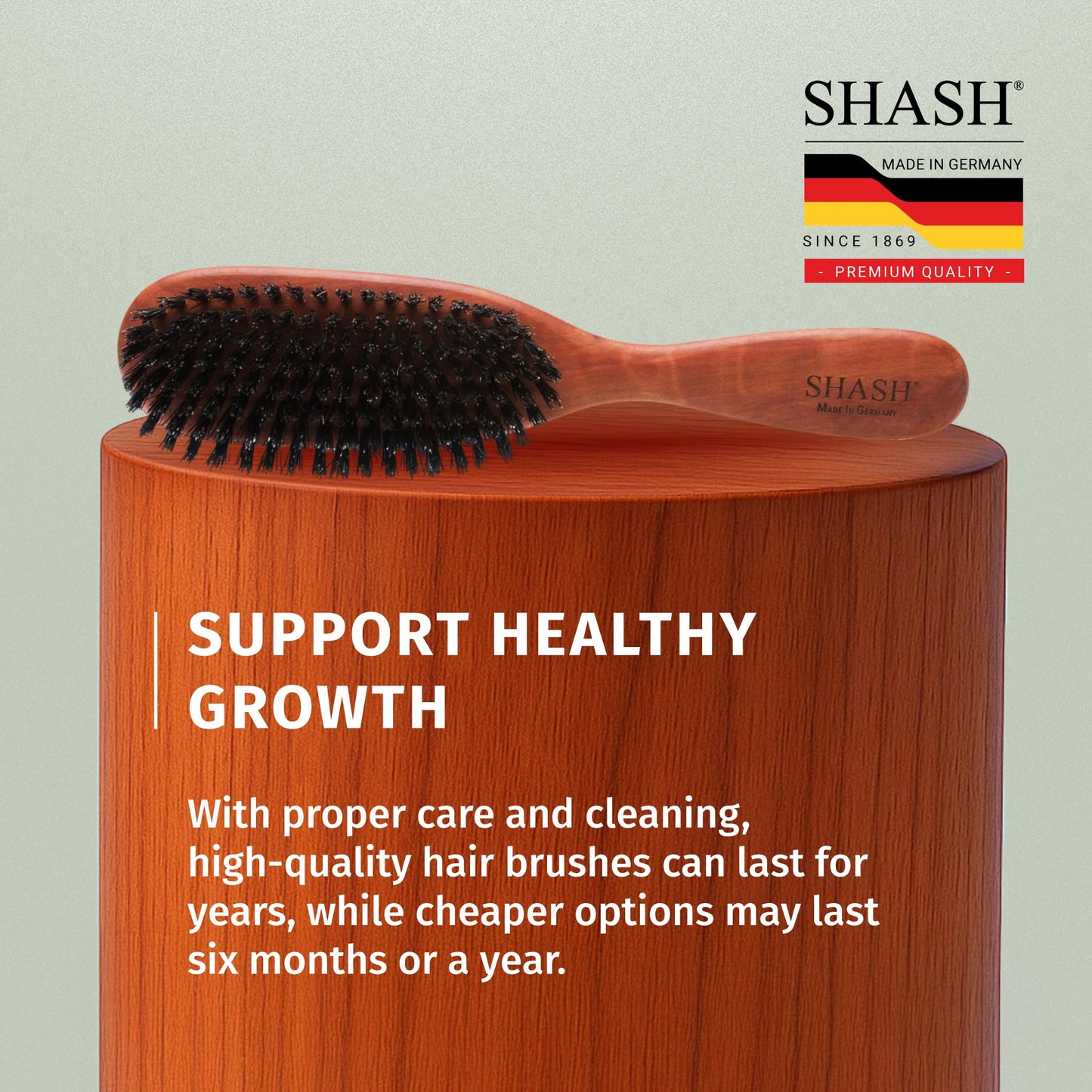 SHASH Classic German First Cut 100% Boar Bristle Hair Brush Since 1869 - Conditions Hair, Improves Texture, Exfoliates Scalp, Fine to Normal not