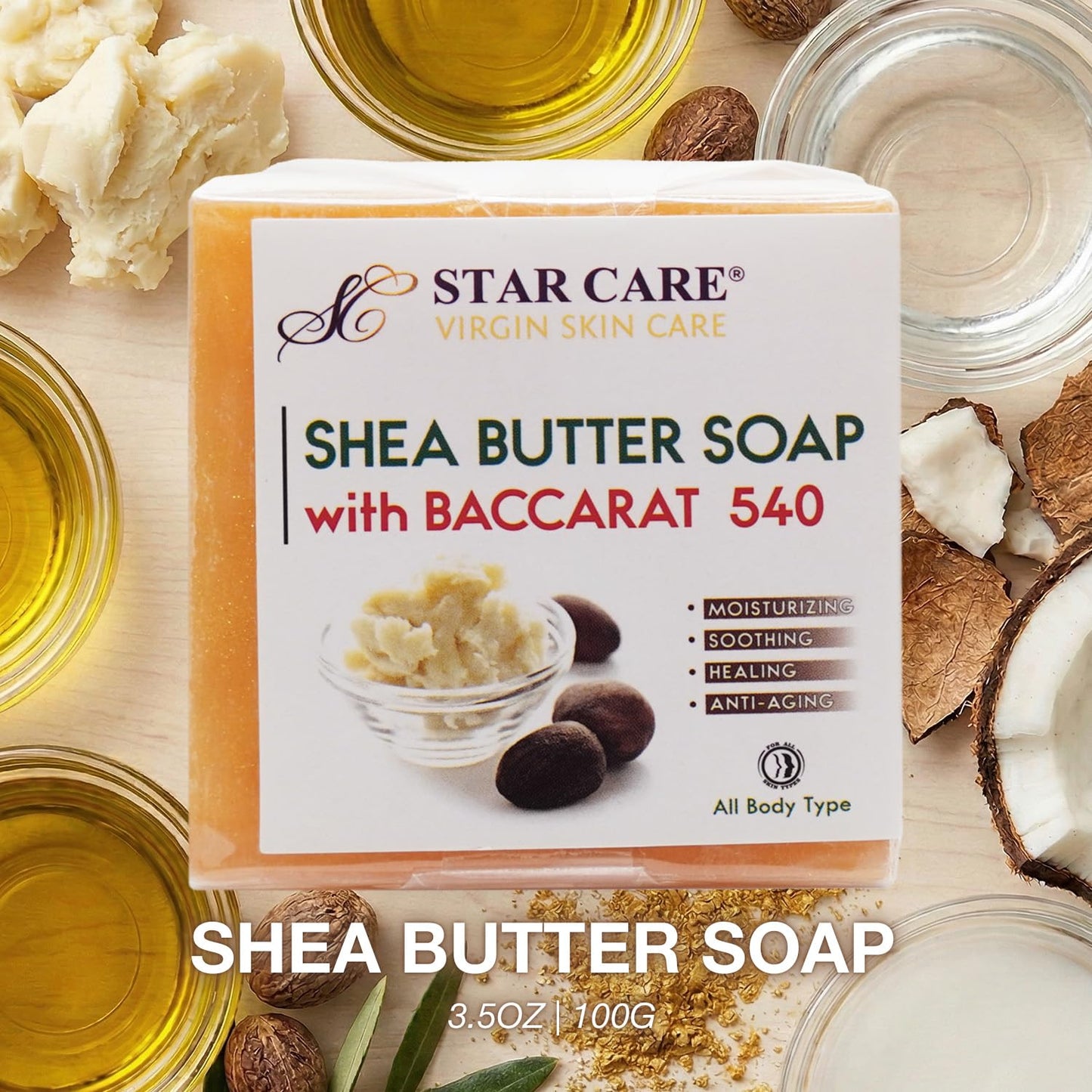 STAR CARE Shea Butter Soap with Gold Powder, Infused with Olive & Coconut Oil, Moisturizing Luxury Cleansing Bar for All Skin Types, Radiant & Soft Beauty & Personal Care STAR CARE