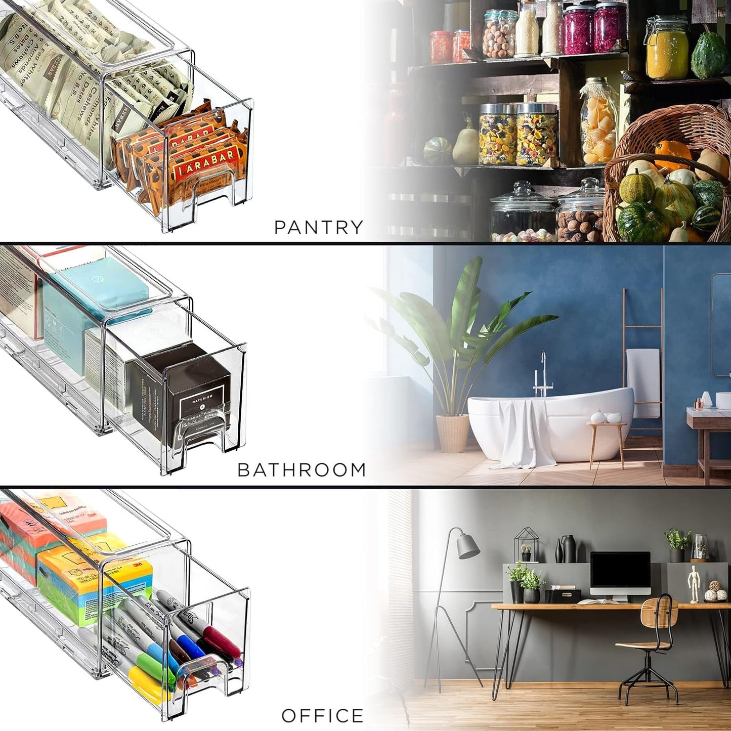 Sorbus Small Wide Clear Storage Drawers (2 Pack) - Stackable Storage Drawers for Pantry, Fridge, or Cabinet - Slide Out Clear Bins with Handles…