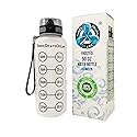Three Drops of Life New 50oz Large Hydration Tracker Sport Water Bottles, Frosted Clear Tritan Plastic Bottle for Hydration Timer Tracking, Smart…