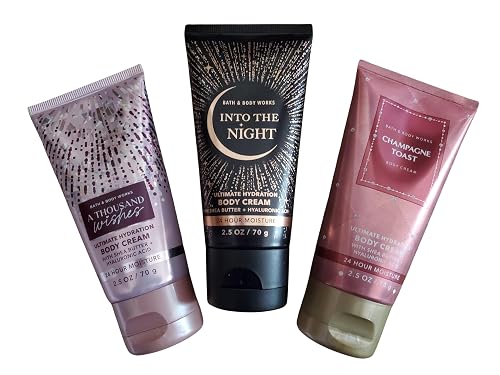 Bath & Body Works Travel Size Ultimate Hydration Body Creams: Thousand Wishes, Into the Night, Champagne Toast 2.5 Ounces Set of 3