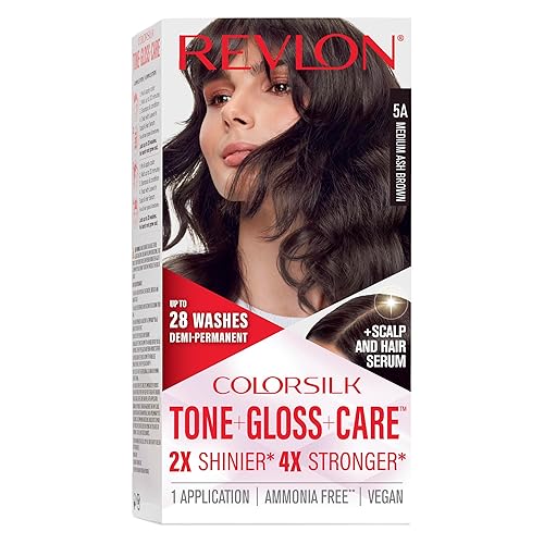 Revlon ColorSilk Tone + Gloss + Care Demi Permanent Hair Color, Dye Kit with Leave-In Scalp and Haircare Serum, 2x Shinier, 4x Stronger, 5A Medium Ash