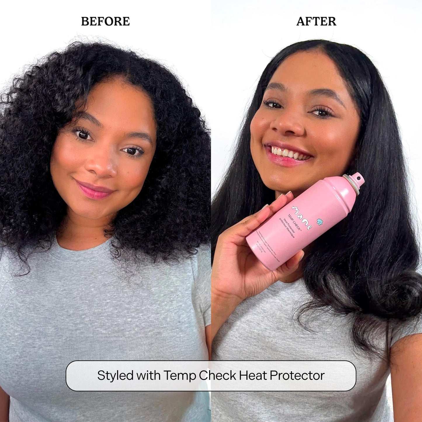 Mane Temp Check Heat Protection Spray for Hair - Anti Frizz Heat Protectant for All Hair Types - Helps Fight Damage, Split Ends & Breakage - Made