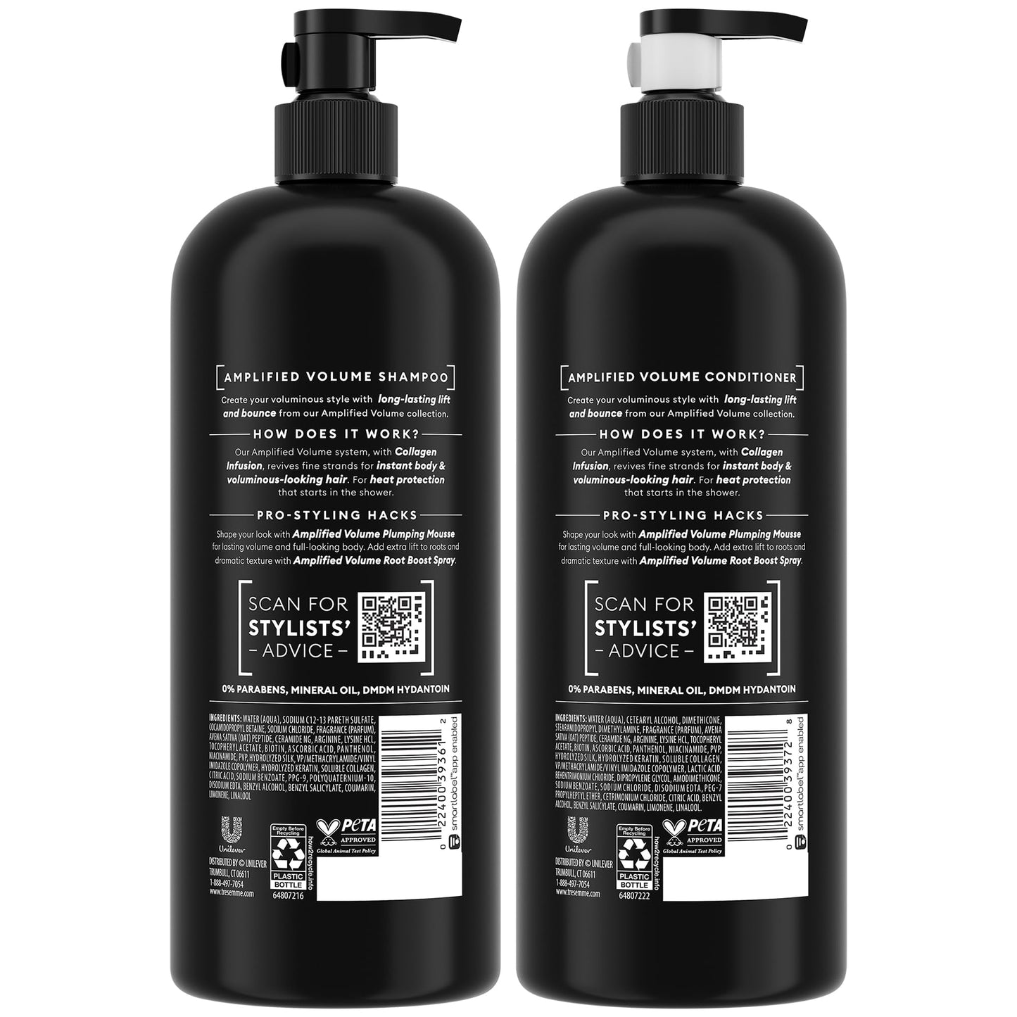 TRESemmé Shampoo and Conditioner Set, Amplified Volume + Collagen Infusion, 24H Full Body & Lift with Heat Protection + Keratin Repair Mask (3 Piece
