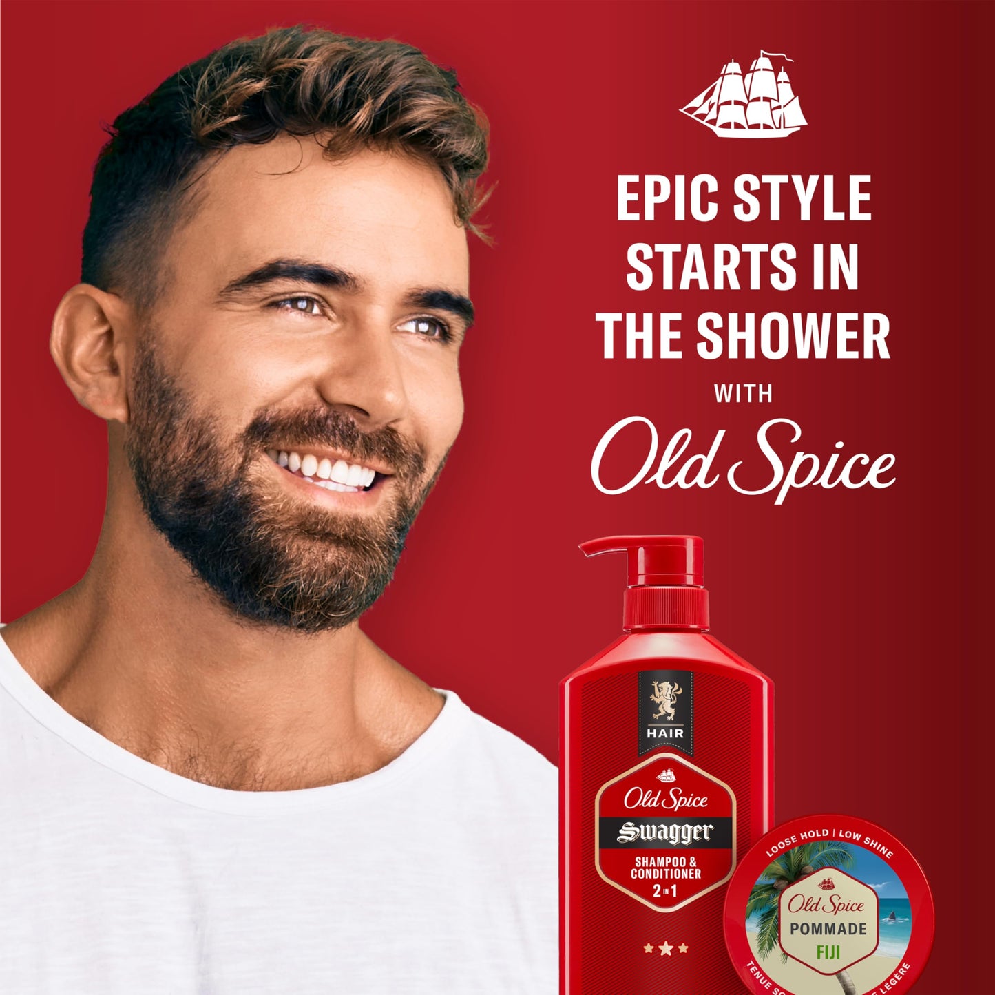 Old Spice Fiji Pomade for Men, Loose Hold, Low Shine, Men's Hair Styling, 2.22 Oz Each, Twin Pack